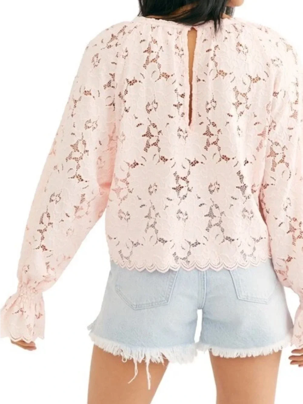 Free People Olivia Lace Top Blush Pink Balloon Sleeve Small